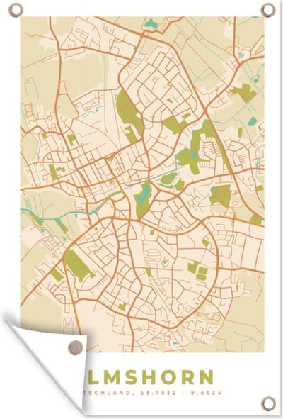 Muurdecoratie Elmshorn - Vintage - Kaart - Stadskaart - Plattegrond - 120x180 cm - Tuinposter - Tuindoek