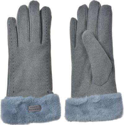 Clayre & Eef Handschoenen met imitatiebont 9x23 cm Grijs Polyester