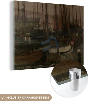 ® Glasschilderij 160x120 cm - Schilderij acrylglas - Schepen in het ijs - Schilderij van George Hendrik Breitner - Foto op glas - Muurdecoratie woonkamer - Wanddecoratie slaapkamer - Schilderijen