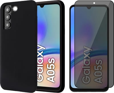 Hoesje geschikt voor Samsung Galaxy A05s - Privacy Screenprotector Volledig Dekkend Glas - Mat Back Case Zwart