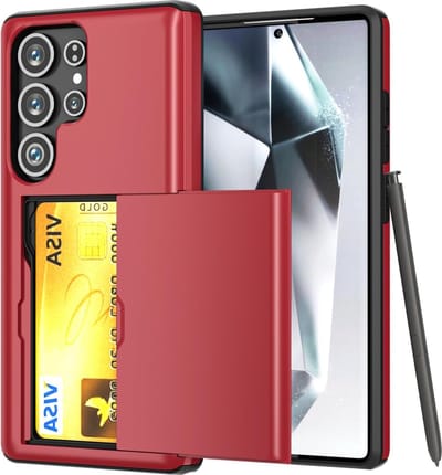 Hoesje Geschikt voor Samsung S25 Ultra Hoesje Rood - shockproof Backcover met pasjeshouder - Ruimte voor 2 pasjes