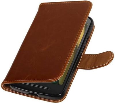 Zakelijke Book Case Telefoonhoesje Geschikt voor de Motorola Moto E3 (3nd Gen) - Portemonnee Hoesje - Pasjeshouder Wallet Case - Bruin
