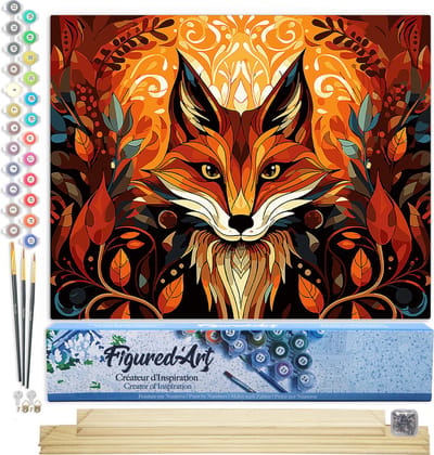 Figured'Art Schilderen op Nummer Volwassenen canvas Vos Art Deco- Handwerk acrylverf Kit DIY Compleet - 40x50cm met DIY houten lijst