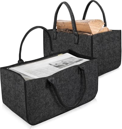 Houtmand Vilt 4 stuks – Houtopslag Haardhout Tas 50x25x25 cm – Draagtas voor Hout – 30 kg Draagvermogen – Opvouwbaar – Donkergrijs
