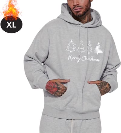 Bovista Kersttrui - Heren - Foute Kersttrui - Christmas Sweater - Kerst Sweater - Kerstboom - Christmas Jumper - Hoodie - Lichtgrijs - XL