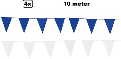 4x vlaggenlijn blauw en wit 10 meter - Festival thema feest party verjaardag gala jubileum