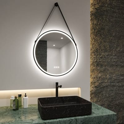 LED-verlichte spiegel Mirra IP44 White Switch 750lm 230V 11,5W dimbaar Zwart, Spiegel