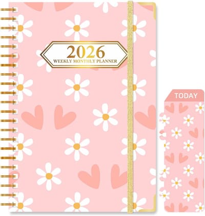 Famanu – Agenda 2026 A5 hardcover met twin-wire binding duidelijke tabbladen binnenvak bladwijzer en stijlvol bloemendesign