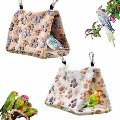 2-pack vogelnest, knuffelhangmat, hangende vogelgrot, slaapbed voor papegaaien, schuurhuis, hangende tent, geschikt voor grasparkieten, langstaartpapegaaien, valkparkieten en lovebirds, met voetpatronen (bruin en wit)