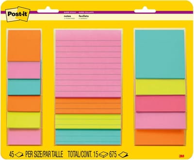Kleverige Notities - Memoblokjes - Ideeën Vastleggen - Dubbele Kleefkracht - 15 Pakken - Neon Kleuren