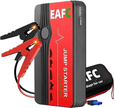 EAFC Jumpstarter voor Auto - 600A / 10000 mAH - 3-in-1 Starthulp - LED Zaklamp, SOS Noodlicht en Powerbank - Rood