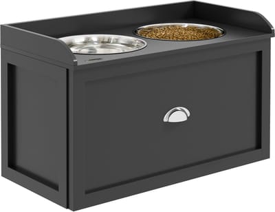 PawHut Huisdier Voeder Roestvrij staal, MDF 60L x 30B x 36H cm Zwart
