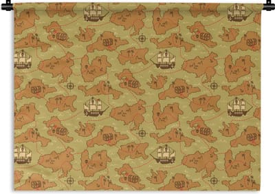 Wandkleed - Wanddoek - Schatkaart - Piraten - Patroon - Kinderen - 120x90 cm - Wandtapijt