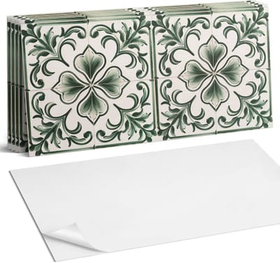 Coloray Plaktegels - Patroon met bladeren en harten Wandtegel Zelfklevend - 60 cm x 30 cm - Groente Plaktegels - 6 stuks - Rechthoek PVC Tegels - Plaktegels Keuken - Zelfklevende Vloertegels Badkamer - Vinyltegels Vloer Zelfklevend - Portugese Tegels