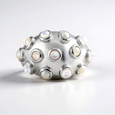 Cavill - Elegante Damesring Zilver 925 Sterling - Wit Zoetwaterparels, Regenboog Maanstenen & Welo Opalen - 0,985 Ct - Handgemaakt