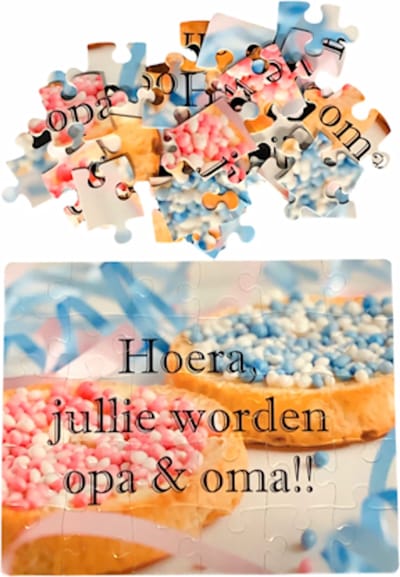 Puzzel 24 x 19 Cm | Zwangerschapsaankondiging | Hoera, jullie worden opa & oma!! (Andere Tekst Mogelijk)