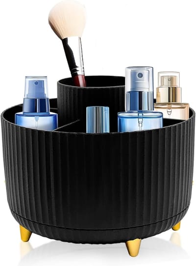 360° Draaiende Makeup Organizer, Multifunctionele Cosmetica Opslag met 5 Compartimenten, Perfect voor Make-up Tafel, Slaapkamer en Badkamer, Ideaal voor Huidverzorging en Borstels