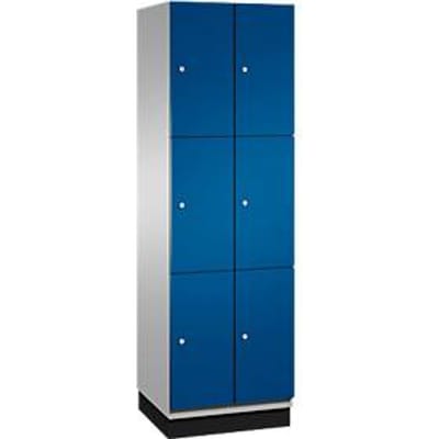 C+P Cambio lockerkast, 2 vakken, 6 vakken, met plint, B 600 x D 525 x H 1980 mm, blank aluminium/ gentiaanblauw