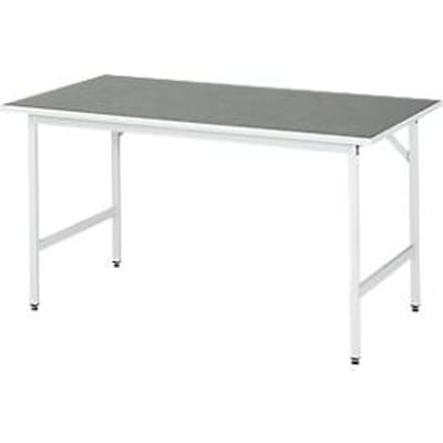 Rau werktafel Jerry, handmatig in hoogte verstelbaar, 25 mm spaanplaat met linoleum bekleding, tot 300 kg, B 1500 x D 800 x H 800-850 mm, lichtgrijs/lichtgrijs