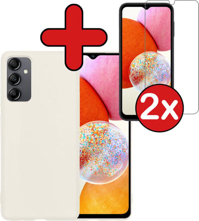Hoesje - Met 2x Screenprotector - Geschikt voor Samsung Galaxy A14 - Sterk & Shockproof - Telefoon Hoes - Back Cover - Siliconen Case - Telefoonhoes - Wit
