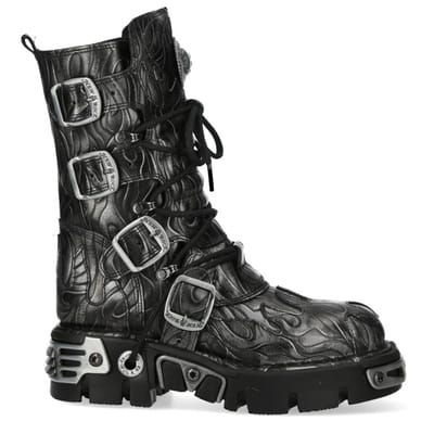 New Rock M-591-C63 Halfhoge zwarte stalen leren metallic gothic laarzen