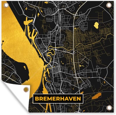 Tuin poster Bremerhaven - Plattegrond - Goud - Kaart - Duitsland - Stadskaart - 200x200 cm - Tuindoek