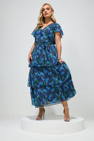 Yours London Marineblauwe Gelaagde Maxijurk Met Bloemenprint Size 42
