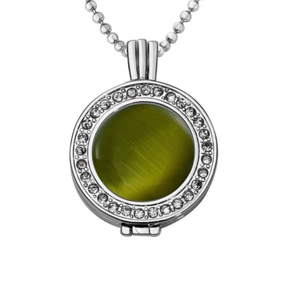 Quiges - Munthouder met Ketting en Munt 25mm Cat's Eye Groen - Zilverkleurig met Zirkonia - EPRHZ740