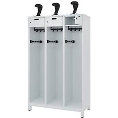 C+P Brandweerkluis Evolo, model PRAKTUS, 3 vakken, H 1850 x B 1200 x D 500 mm voet, lichtgrijs