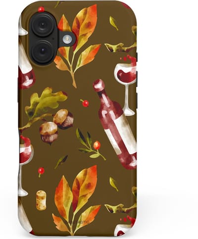 Casetastic hoesje geschikt voor Apple iPhone 16 - MagSafe - Dubbellaagse bescherming - Rode Wijn Bladeren - Fashion Case - Donkergrijs Bruin Olijfgroen Bordeaux