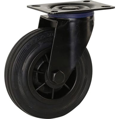 Meso Zwenkwiel rubber Zwart 125mm - 120kg draagvermogen