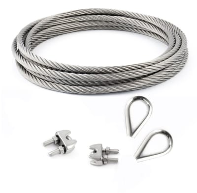 DQ-PP STAALKABEL SET - 2 mm - 30 m - 2 x Kabelklemmen Beugel 2 mm - 2 x Kousen 2 mm - Roestvrij Staal INOX - 7x7 Middelzacht - Staalkabel voor Klimhulp Roestvrij Staalkabel Staaldraad Bosbouwkabel Lierkabel Span Kabel Leuningkabel