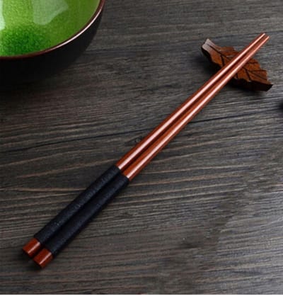 Eetstokjes set - Kastanje bruin - 4 paar + 4 bladhouders - chopsticks - eet stokjes