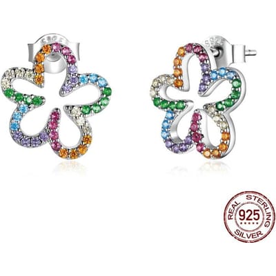 Originele S925 Sterling Zilver Zevenkleurige Bloemoorbellen Vrouwelijk Kleur Zirkoon Holle Eenvoudige Bloemoorbellen Oorbellen gray
