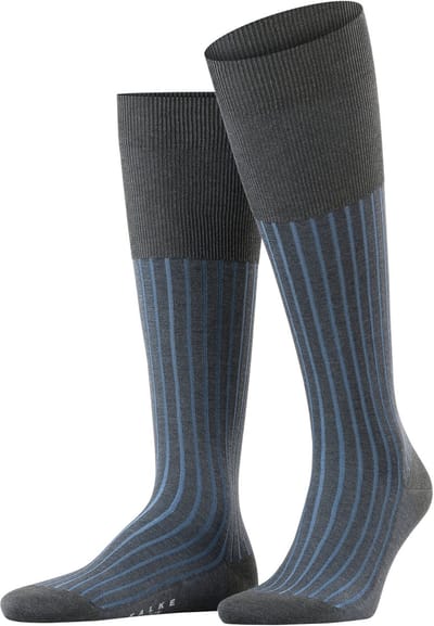 FALKE Shadow lang gedessineerd katoen kniekousen heren grijs - maat 41-42