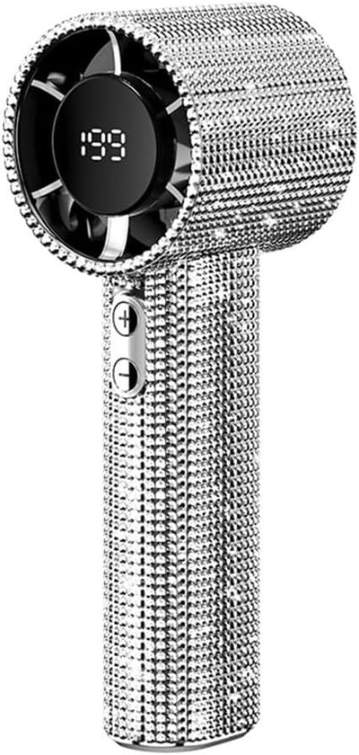 Draagbare Handventilator met Strass Kristallen - Mini Ventilator met 199 Snelheden & LED-Display - USB Oplaadbare Koelventilator met Accu - Glitter Handheld Fan voor Reis, Festival en Kantoor - Zilver