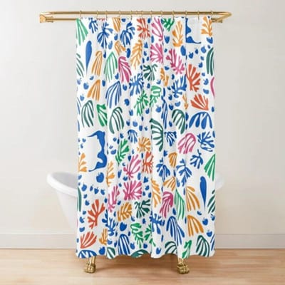 Abstracte Matisse Bloemenkunst Douchegordijn Modern Geometrisch Eenvoudig Esthetisch Pastel Boho Trendy Badkamergordijn Decor met Haak W90xH180cm