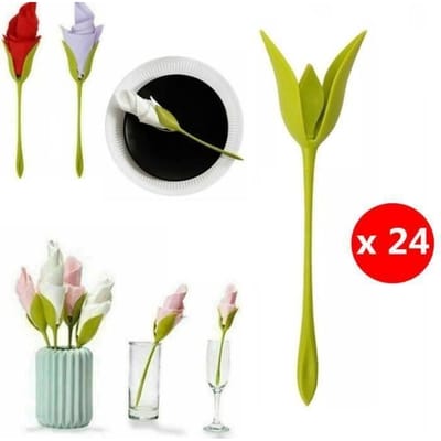 Lot de 24 Pièces Porte Serviette de Table Fleur Art Créatif Service de Table Décoration Fête Anniversaire Mariage Porte-serviettes