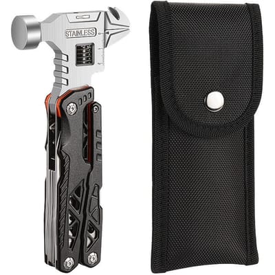 Clé Marteau Multifonctionnelle Camping Extérieur Pliant Marteau à Clous Pince Outil Combiné Tout-en-un Marteau d'Urgence pour Voiture noir
