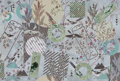 Fotobehang birdsplaygrou2 DD121856 Livingwalls Walls by Patel 3 Blauw Groen Vlies 270 x 400 cm (4 delen) 3D Fotobehang
