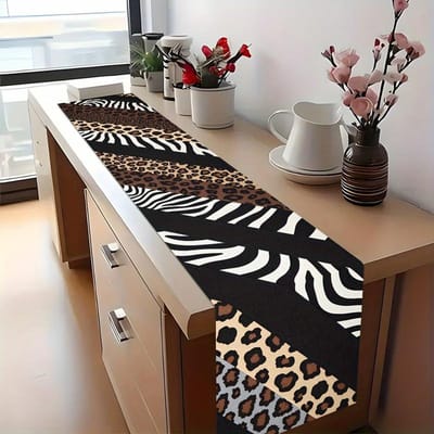 Tafelkleed met Dierenprint Patchwork, Stijlvolle Woondecoratie voor Woonkamer, Eettafel 40x140cm