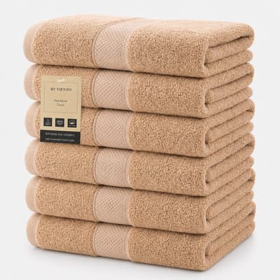 By Viento Luxe Handdoeken – Set van 6 – 50×90 cm – Beige – Hotelkwaliteit – 100% Katoen – 600 g/m²