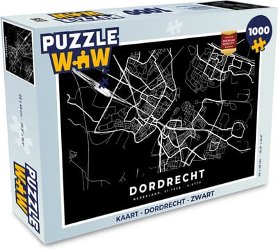 Puzzel Kaart - Dordrecht - Zwart - Legpuzzel - Puzzel 1000 stukjes volwassenen