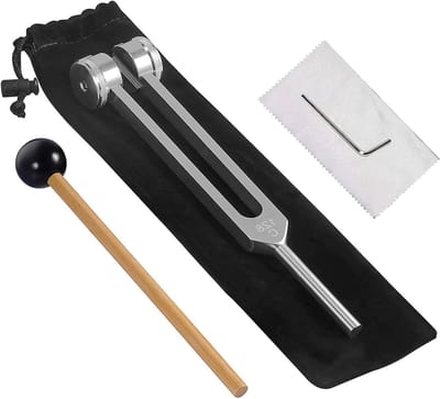Therapeutische 128 Hz aluminium diapason met siliconen hamer, reparatieset en reinigingsdoek in een zachte fluwelen tas voor eenvoudig transport en gebruik