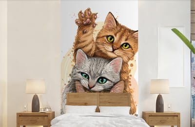 Behang - Fotobehang Katten - Illustratie - Huisdieren - Poes - Breedte 120 cm x hoogte 240 cm