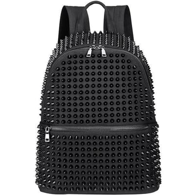 Jierotyx Mode Vrouwen Rugzakken Klinknagel Zwart Zacht Gewassen Leer Tas Schooltassen Meisjes Punk Tassen Reizen Rits Korting 33 *14 *42cm zwart