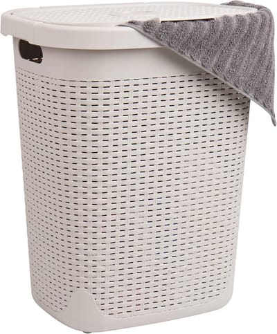 Slanke 50L wasmand met deksel - Rieten ontwerp en ruimtebesparend