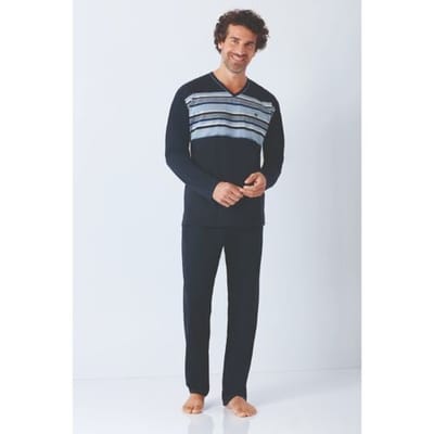 Klima-komfort heren pyjama marine blauw Hajo - Blauw - Maat - 48