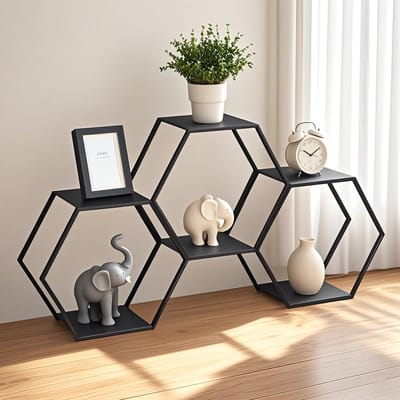 Wandrek Tand 3-delig wandplankenset zwart 32x37x19 cm [en.casa]