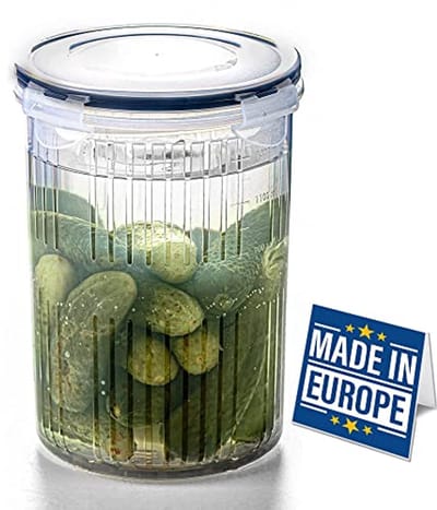 55oz 1500ml Zure Kom met Zeef - BPA Vrije Kom voor Augurken, Olijven en Jalapeños - Lekvrije en Slotdeksel Zure Houder